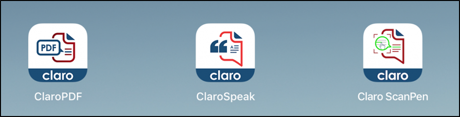 ClaroPDF, ClaroSpeak and ClaroScanPen iOS icons