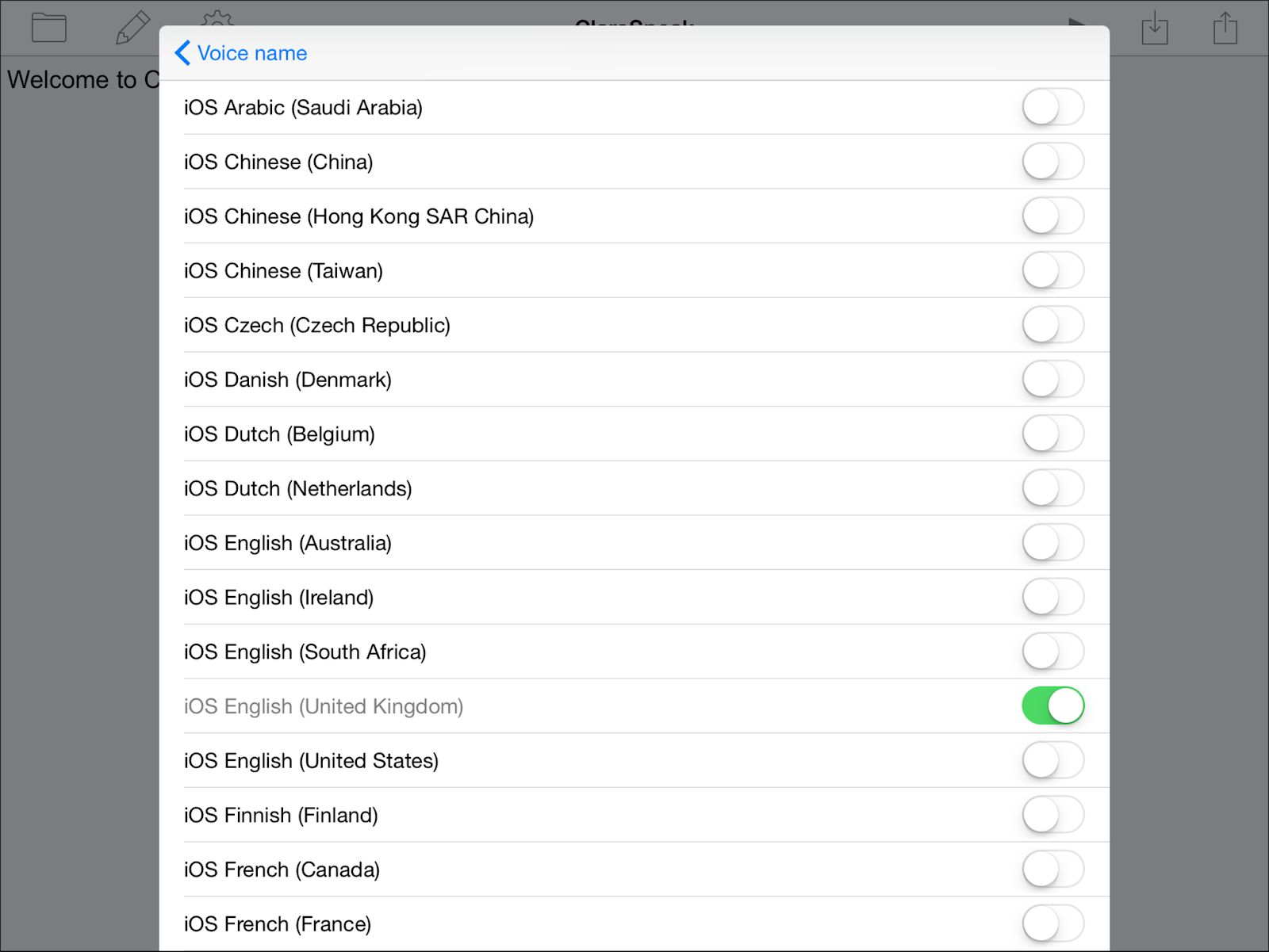 iOS voice name menu