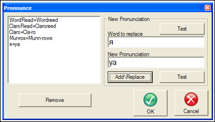 pronounce settings editor window