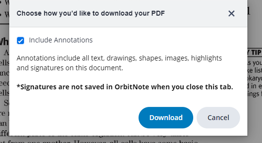 Image showing Include Annotations option when downloading a PDF