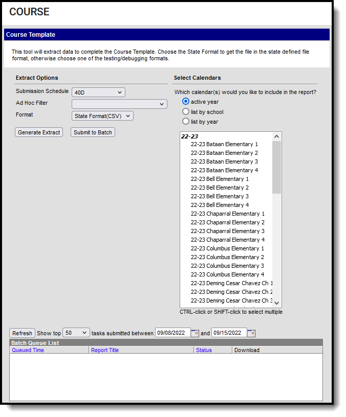 Screenshot of Course Template Extract Editor.