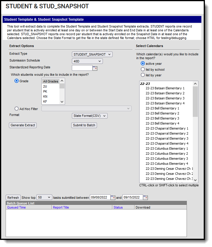 Screenshot of Student Template & Student Snapshot Template Editor.