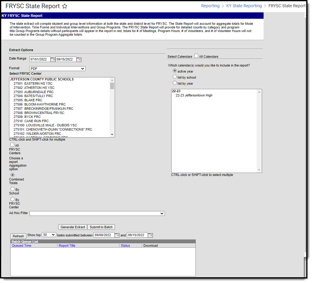 Screenshot of the FRYSC State report editor. 