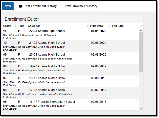 Image of the Enrollment Editor.
