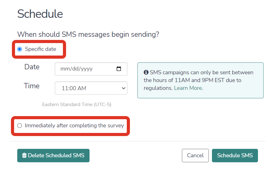 Thank You Message Scheduling Options