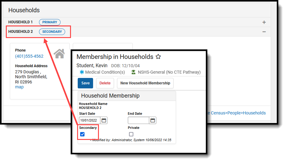 Screenshot showing secondary households checkbox. 
