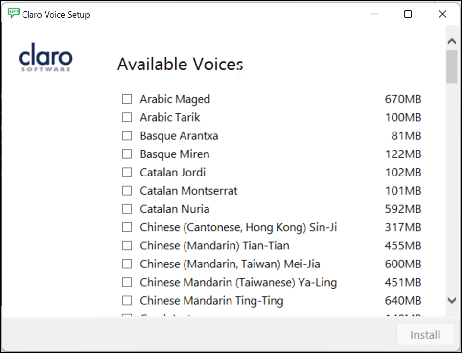 claro voice setup window