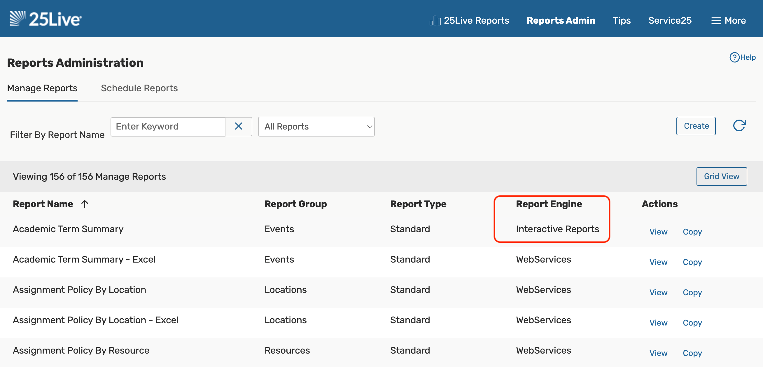 The report engine column of manage reports will indicate whether or not a report is an interactive report