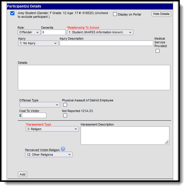Screenshot of the Participant Details editor