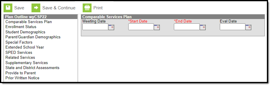 Screenshot of the comparable services plan editors.