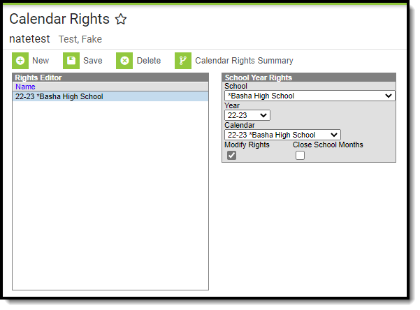 Screenshot of School Year rights example.