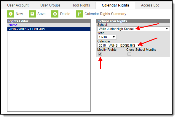 Screenshot of school year rights example.