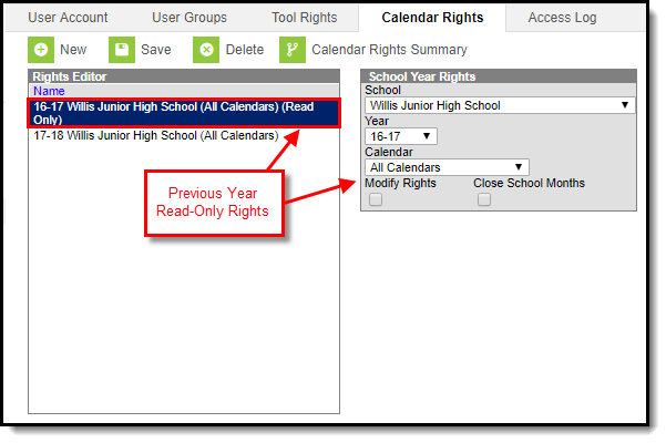 Screenshot of school year rights example.