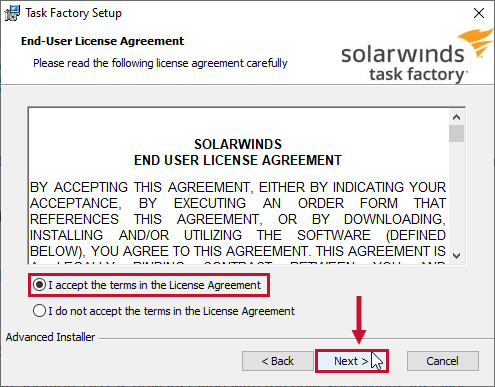 Task Factory Installer I accept the terms in the License Agreement