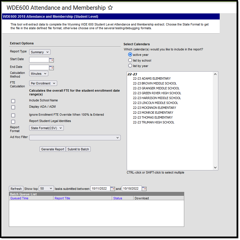 Screenshot of WDE-600 Attendance and Membership Extract Editor.