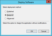 Deploy Software window showing the deployment method set to 'Assigned'