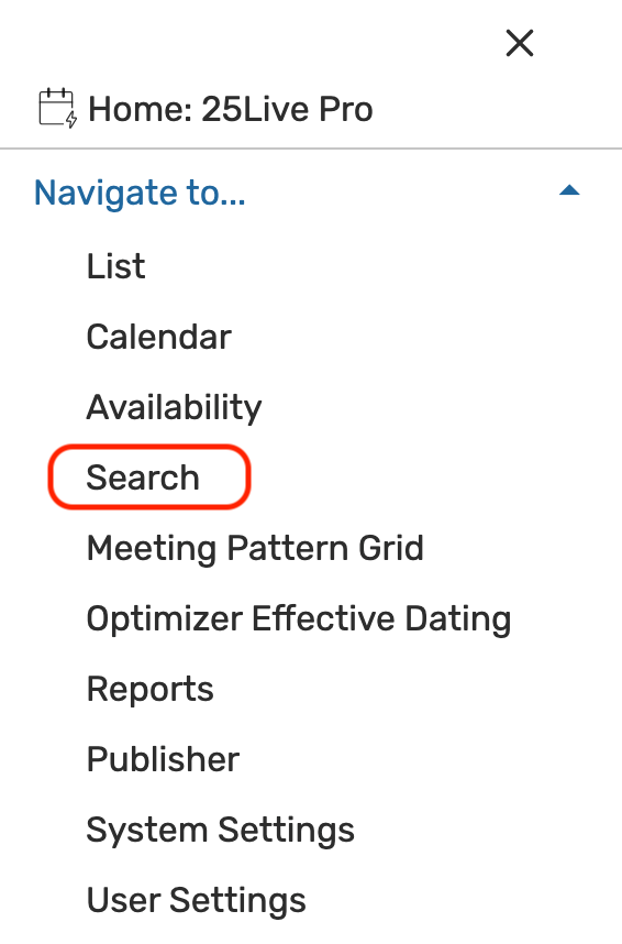 Search link in the More dropdown menu