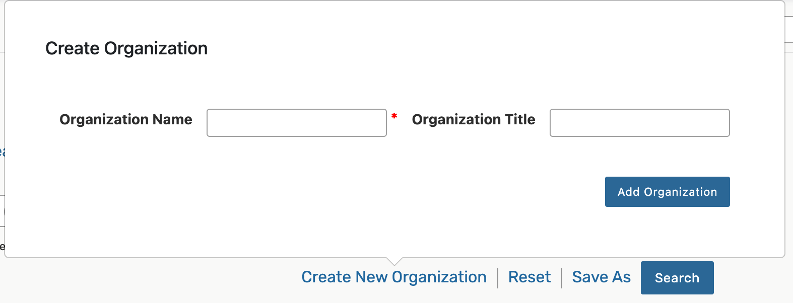 Create New Organization form