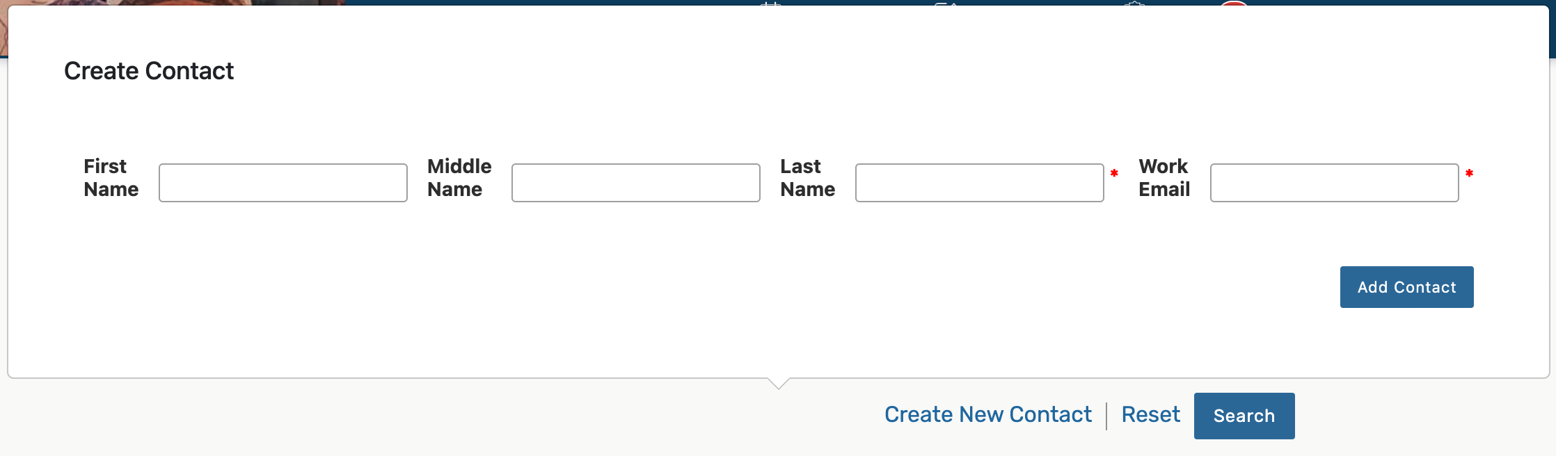 Create New Contact form