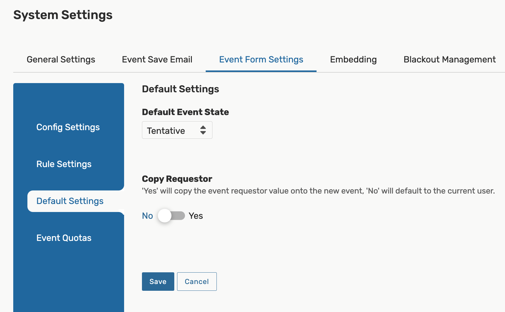 Default event form settings
