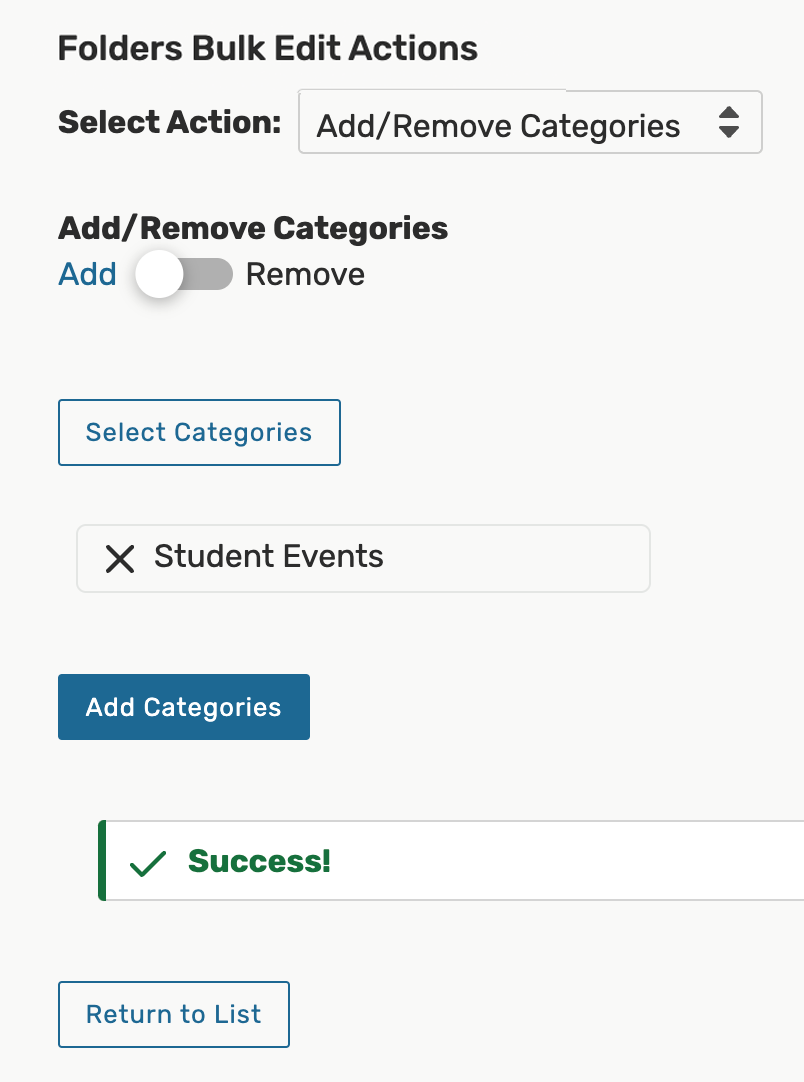 add/remove categories options
