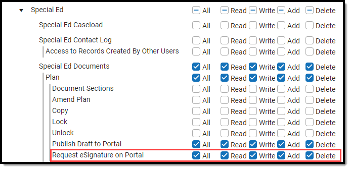 Screenshot of the Request eSignature on Portal Tool Right.