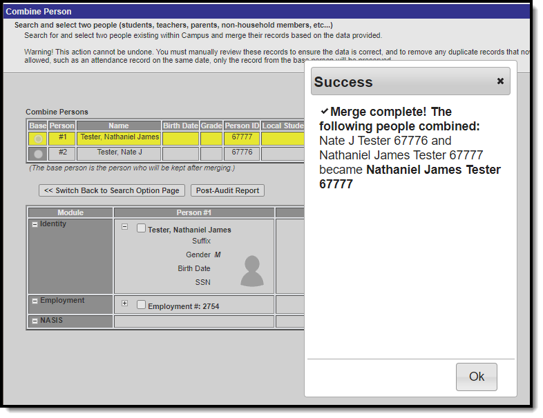 screenshot of message which appears after a successful merge