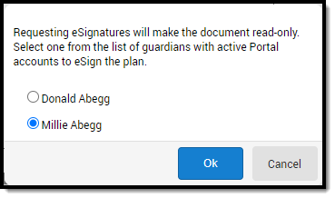 Screenshot of the Request eSignature Dialog.