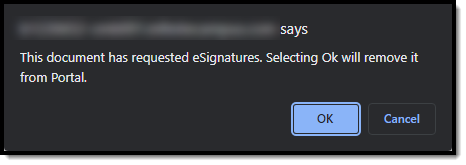 Screenshot of the Remove eSignatures Warning.