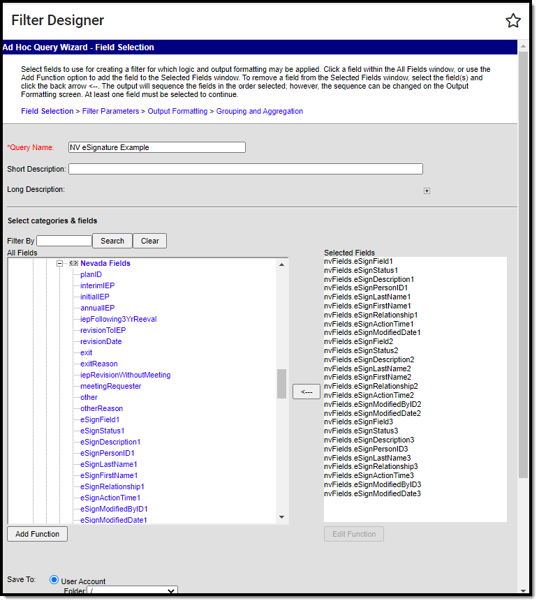 Screenshot of the Nevada eSignature Ad hoc fields.