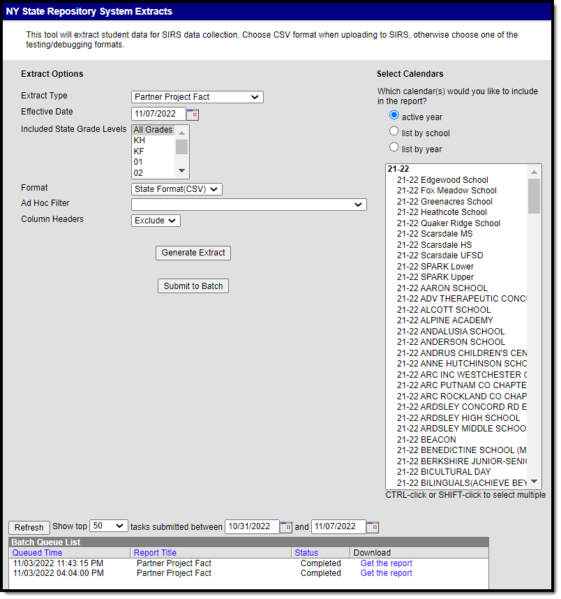 Screenshot of the partner project fact extract editor.