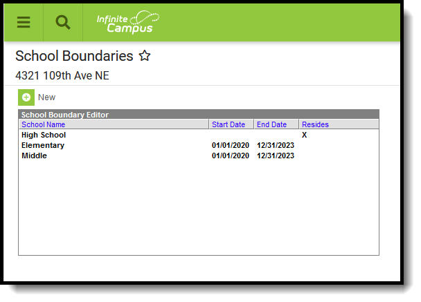 Screenshot of the School Boundaries tool. 