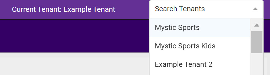 The dropdown menu to select a tenant in the top right of Admin