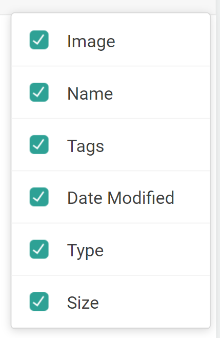 The drop-down table options to toggle columns
