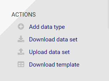 Close-up of the Data Type actions displayed in the navigation menu