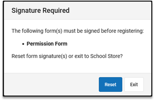 Screenshot of a signature required message