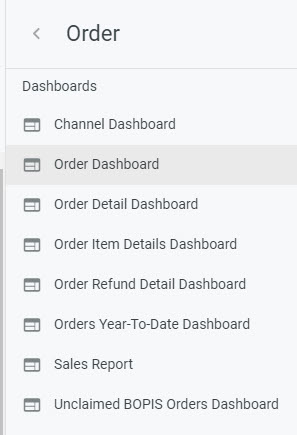 The Orders subfolder with a list of dashboards