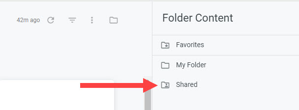 The folder navigation menu with a callout for the Shared folder
