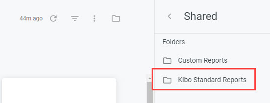 The Shared folder with a callout for the Kibo Standard Reports subfolder