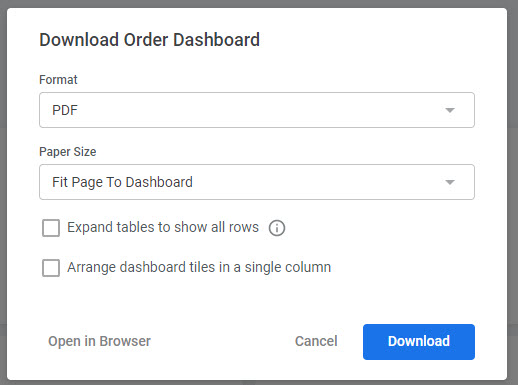 The Download modal with PDF options