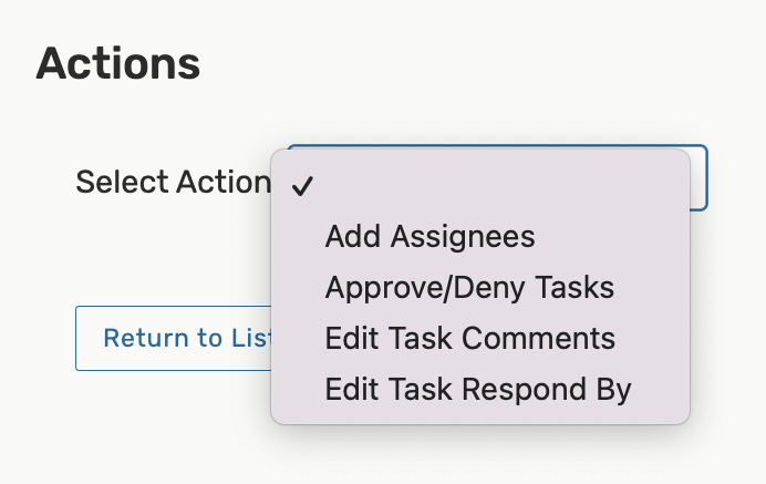 Select actions dropdown options