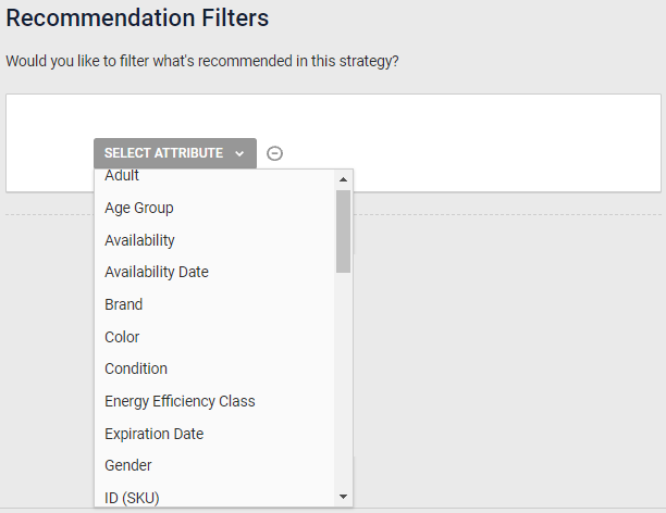 Callout of the attribute options in the ADD FILTER selector