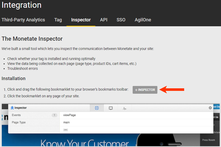 The Inspector tab of the Integration page