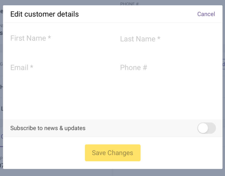 Pop-up prompting the user to edit customer configurations