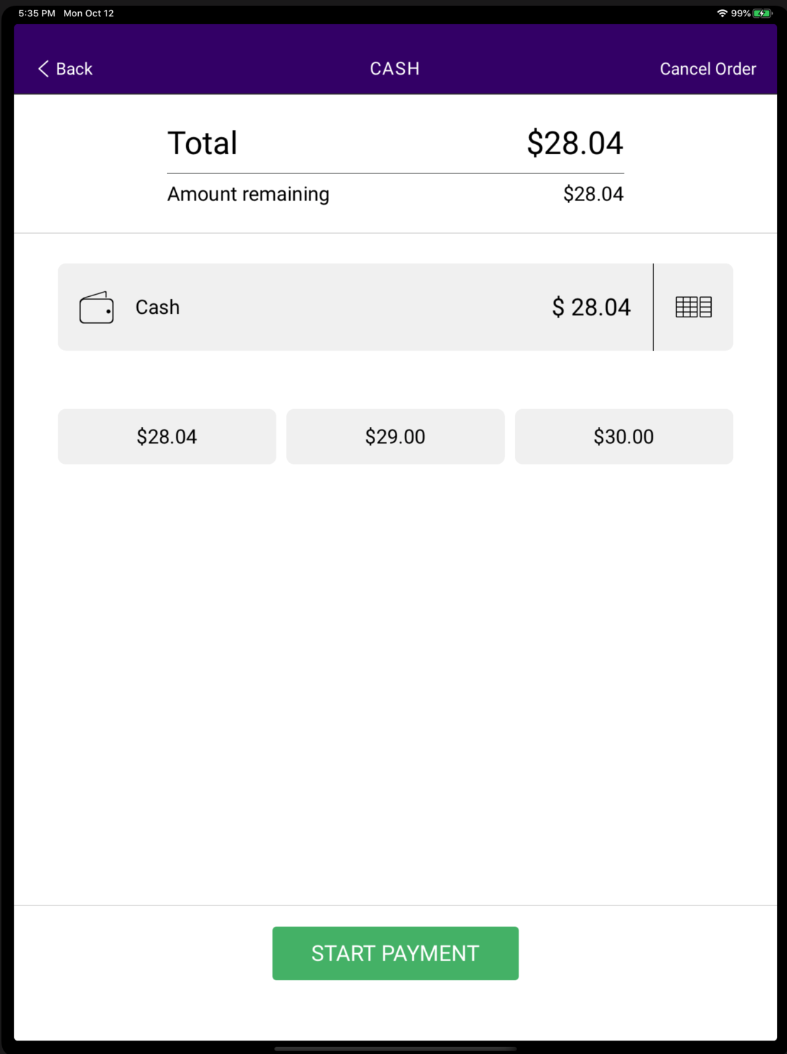 The checkout page prompting the user to input payment details