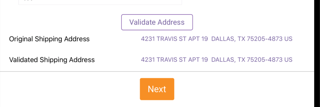 Close-up of the address validation response