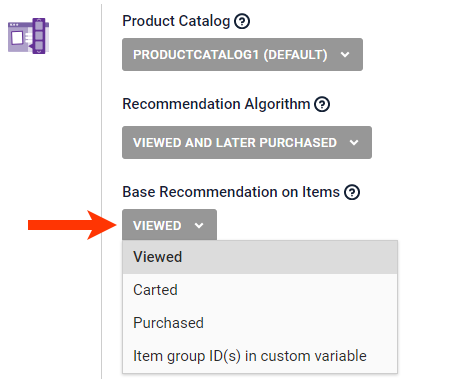 Callout of the Base Recommendation on Items selector