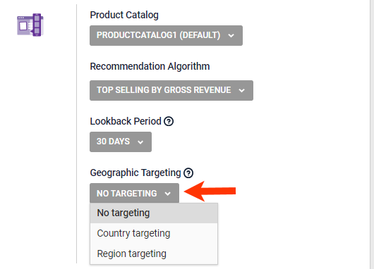 Callout of the Geographic Targeting selector