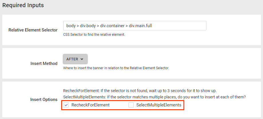Callout of the RecheckForElement option and SelectMultipleElements option