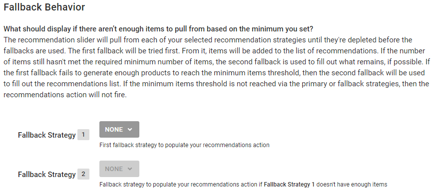 View of the Fallback Strategy 1 and Fallback Strategy 2 selectors